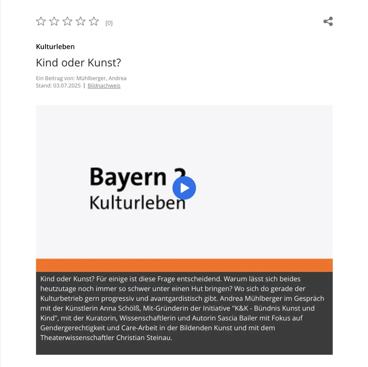 Screenshot of the Bayern 2 feature Kind oder Kunst?